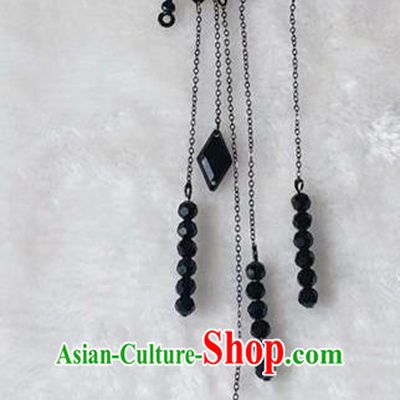 Handmade Chinese Classical Black Ear Accessories Ancient Princess Hanfu Earrings for Women