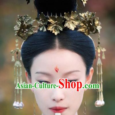 Chinese Handmade Hanfu Tang Dynasty Hair Crown Royal Lady Golden Hairpins Traditional Ancient Imperial Consort Hair Accessories for Women