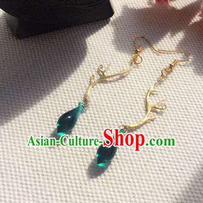 Handmade Chinese Classical Green Ear Accessories Ancient Princess Hanfu Earrings for Women