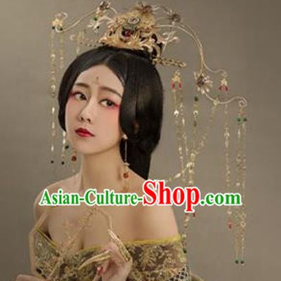 Chinese Handmade Hanfu Tang Dynasty Palace Tassel Phoenix Coronet Hairpins Traditional Ancient Imperial Consort Hair Accessories for Women