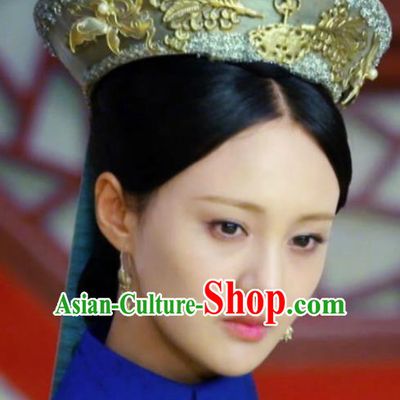 Chinese Handmade Hanfu Qing Dynasty Palace Golden Hat Traditional Ancient Imperial Consort Hair Accessories for Women