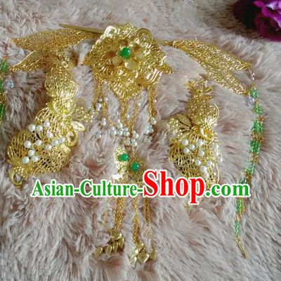 Handmade Chinese Palace Queen Golden Hair Clips Tassel Step Shake Hairpins Ancient Traditional Hanfu Hair Accessories for Women