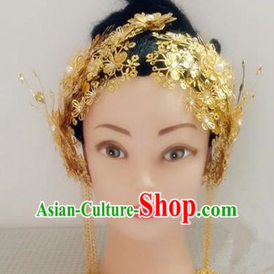 Handmade Chinese Tang Dynasty Princess Tassel Hairpins Golden Hair Claws Ancient Traditional Hanfu Hair Accessories for Women
