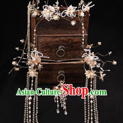 Handmade Chinese Wedding Butterfly Hair Crown Hairpins Ancient Traditional Hanfu Hair Accessories for Women