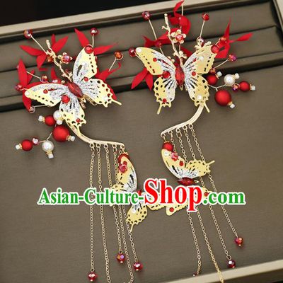 Handmade Chinese Classical Golden Butterfly Ear Accessories Ancient Princess Hanfu Earrings for Women