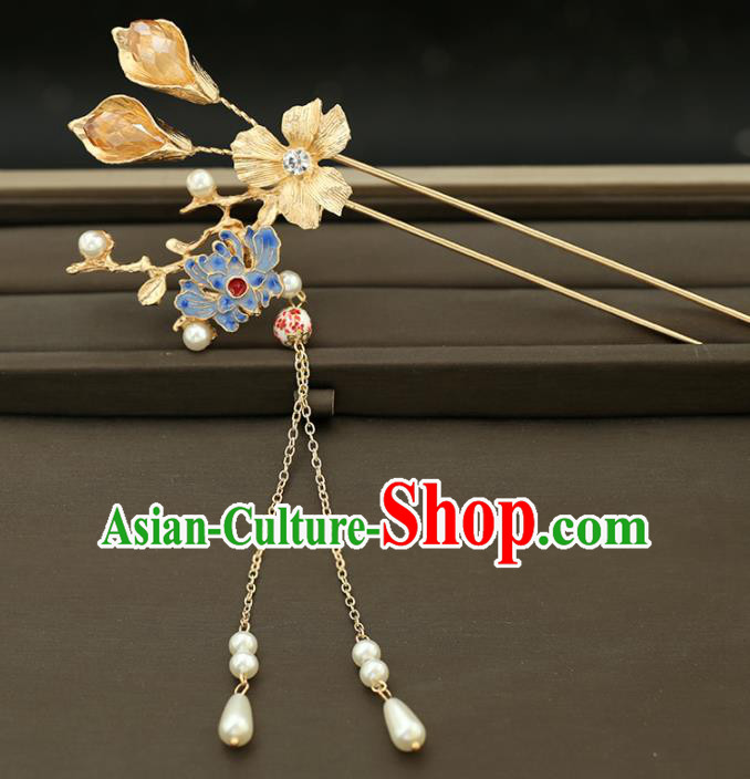 Handmade Chinese Traditional Hair Accessories Ancient Princess Blueing Lotus Hairpins for Women Handmade Chinese Traditional Hair Accessories Ancient Princess Blueing Lotus Hairpins for Women
