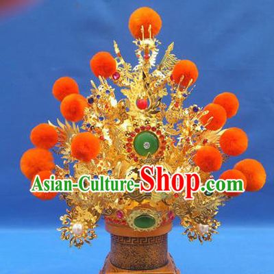 Handmade Chinese Traditional Immortals Orange Venonat Helmet Hair Accessories Ancient Swordsman Hairdo Crown for Men