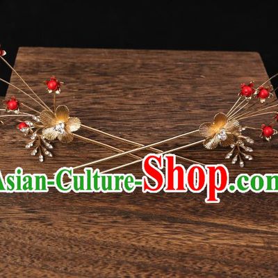 Handmade Chinese Wedding Red Beads Tassel Hairpins Ancient Traditional Hanfu Hair Accessories for Women