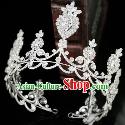 Top Grade Handmade Baroque Zircon Royal Crown Princess Wedding Bride Hair Accessories for Women