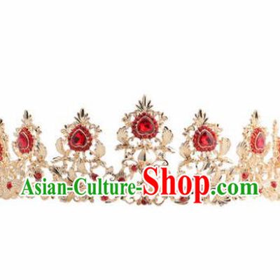 Handmade Wedding Princess Hair Accessories Baroque Red Crystal Royal Crown for Women