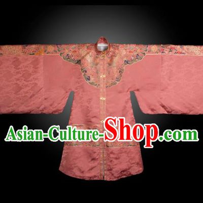 Chinese Ancient Royal Princess Embroidered Pink Brocade Robe Traditional Ming Dynasty Imperial Consort Historical Costume for Women