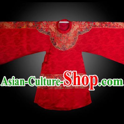 Chinese Ancient Royal Princess Embroidered Red Brocade Robe Traditional Ming Dynasty Imperial Consort Historical Costume for Women