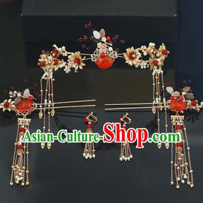 Handmade Chinese Ancient Wedding Bride Hair Clasp Tassel Hairpins Traditional Hanfu Hair Accessories for Women