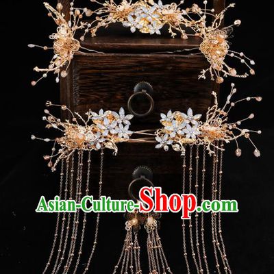 Handmade Chinese Wedding Hairpins Opal Hair Crown Ancient Traditional Hanfu Hair Accessories for Women