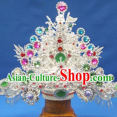Handmade Chinese Ancient Goddess Queen Green Jade Phoenix Coronet Hairpins Traditional Hanfu Hair Accessories for Women