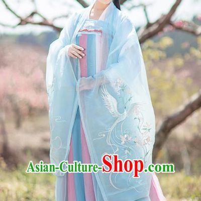 Chinese Tang Dynasty Nobility Lady Embroidered Blue Hanfu Dress Traditional Ancient Court Princess Historical Costume for Women