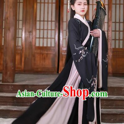 Chinese Jin Dynasty Court Maid Black Hanfu Dress Traditional Ancient Princess Historical Costume for Women