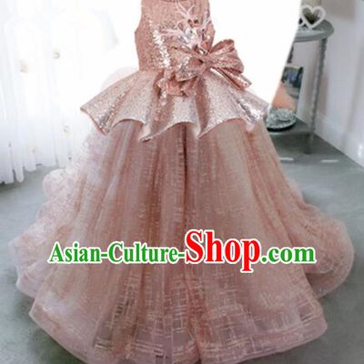 Top Grade Stage Show Costume Catwalks Princess Pink Veil Bubble Dress for Kids