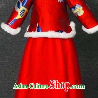 Top Grade Chinese Stage Performance Red Costume Catwalks Dance Embroidered Full Dress for Kids