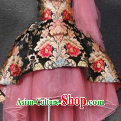 Top Grade Modern Fancywork Court Princess Black Dress Catwalks Compere Stage Show Dance Costume for Kids