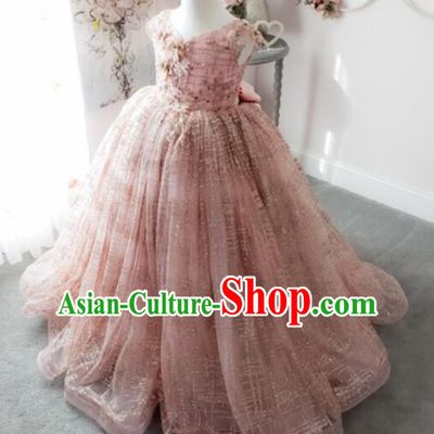 Top Grade Stage Show Costume Catwalks Princess Pink Veil Long Full Dress for Kids