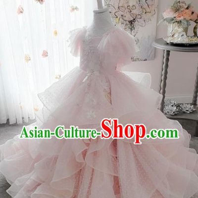 Top Grade Stage Show Costume Catwalks Princess Pink Veil Bubble Full Dress for Kids