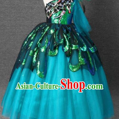 Top Grade Catwalks Court Princess Green Paillette Dress Compere Modern Fancywork Stage Show Dance Costume for Kids