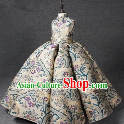 Chinese Stage Performance Bubble Full Dress Catwalks Modern Fancywork Dance Costume for Kids