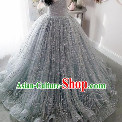 Top Grade Stage Show Costume Catwalks Princess Green Veil Full Dress for Kids