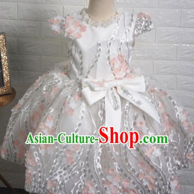 Top Grade Stage Show Costume Catwalks Princess White Short Full Dress for Kids