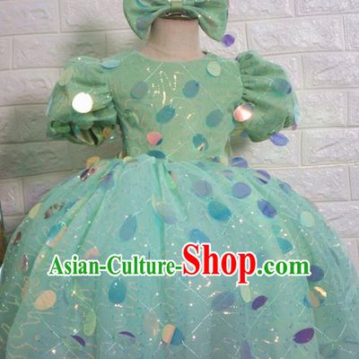 Top Grade Stage Show Dance Costume Catwalks Court Princess Green Bubble Full Dress for Kids