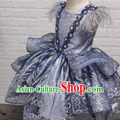 Top Grade Stage Show Dance Grey Bubble Full Dress Catwalks Court Princess Costume for Kids