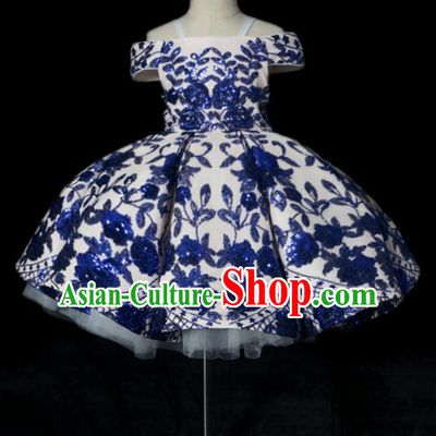 Top Grade Stage Show Dance Compere Flat Shouders Full Dress Catwalks Court Princess Costume for Kids