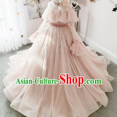 Top Grade Stage Show Compere Pink Veil Full Dress Catwalks Court Princess Dance Costume for Kids