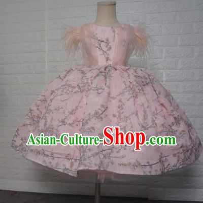 Top Grade Stage Show Compere Pink Short Dress Catwalks Court Princess Dance Costume for Kids