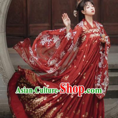 Traditional Chinese Tang Dynasty Court Princess Wedding Historical Costume Traditional Ancient Peri Goddess Red Hanfu Dress for Women