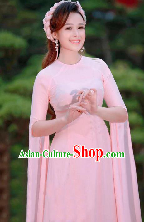 Asian Vietnam Traditional Cheongsam Vietnamese Bride Classical Pink Aodai Qipao Dress for Women Asian Vietnam Traditional Cheongsam Vietnamese Bride Classical Pink Aodai Qipao Dress for Women