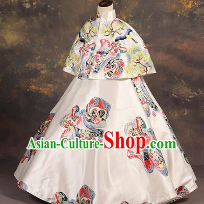 Chinese Stage Performance Catwalks Embroidered White Full Dress Modern Fancywork Dance Costume for Kids
