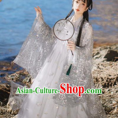 Chinese Traditional Ancient Peri Goddess Grey Hanfu Dress Tang Dynasty Court Princess Historical Costume for Women