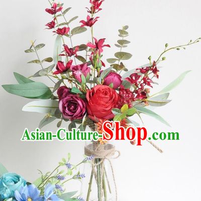 Handmade Classical Wedding Silk Flowers Bride Holding Emulational Flowers Ball Hand Tied Bouquet Flowers for Women