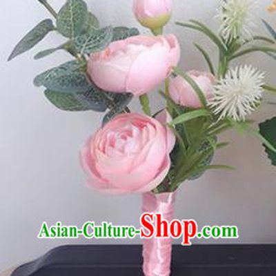 Top Grade Classical Wedding Brooch Flowers Groom Corsage Groomsman Pink Peony Brooch Flowers for Men