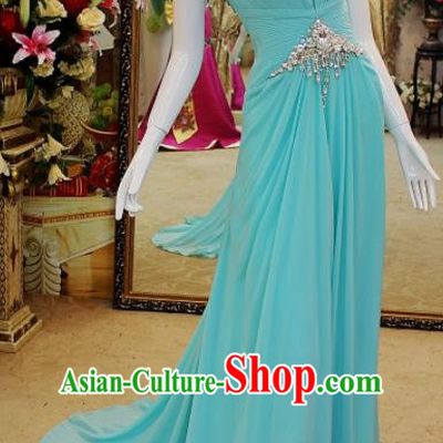Top Grade Modern Fancywork Blue Formal Dress Compere Catwalks Costume for Women