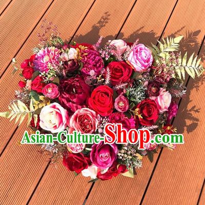 Handmade Classical Wedding Bride Rose Flowers Holding Emulational Flowers Ball Hand Tied Bouquet Flowers for Women