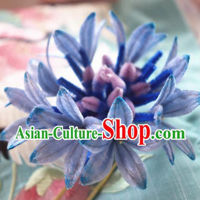 Chinese Handmade Blue Velvet Cornflower Hairpins Ancient Palace Headwear for Women