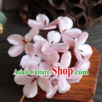 Chinese Handmade Pink Velvet Hydrangea Hairpins Ancient Palace Headwear for Women