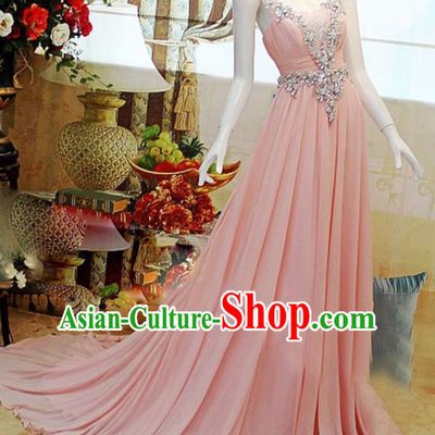 Top Grade Modern Fancywork Princess Pink Formal Dress Compere Catwalks Costume for Women