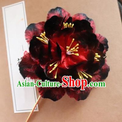 Chinese Handmade Red Velvet Peony Hairpins Ancient Palace Hair Accessories Headwear for Women