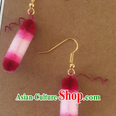 Handmade Chinese Classical Rosy Velvet Earrings Ancient Palace Ear Accessories for Women