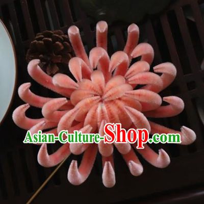 Chinese Handmade Pink Velvet Chrysanthemum Hairpins Ancient Palace Hair Accessories Headwear for Women