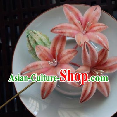 Chinese Handmade Pink Velvet Flowers Hairpins Ancient Palace Hair Accessories Headwear for Women